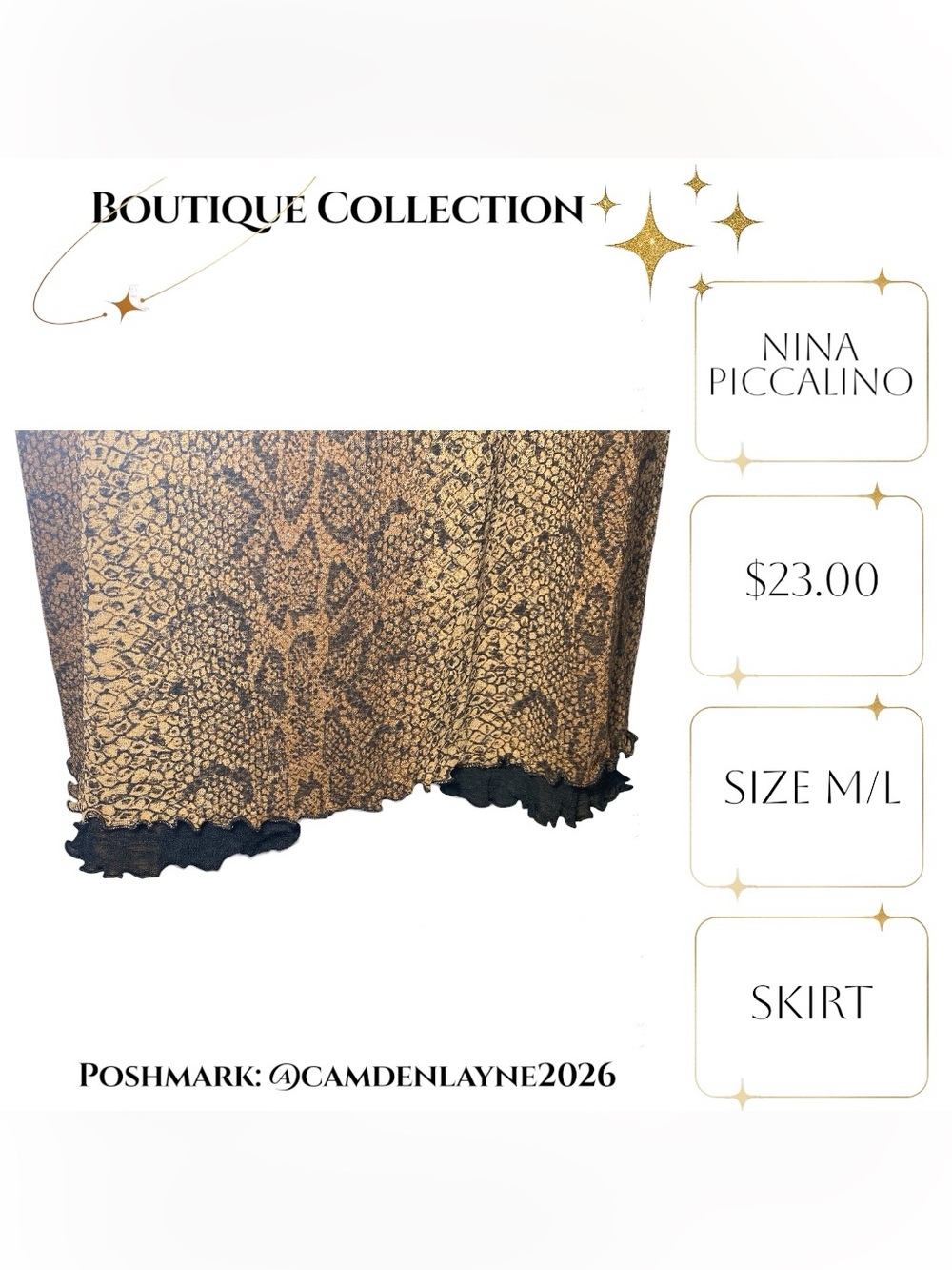 Nina Piccalino Brown Snake-Print Maxi Skirt with Black Lace Trim - Picture 8 of 9